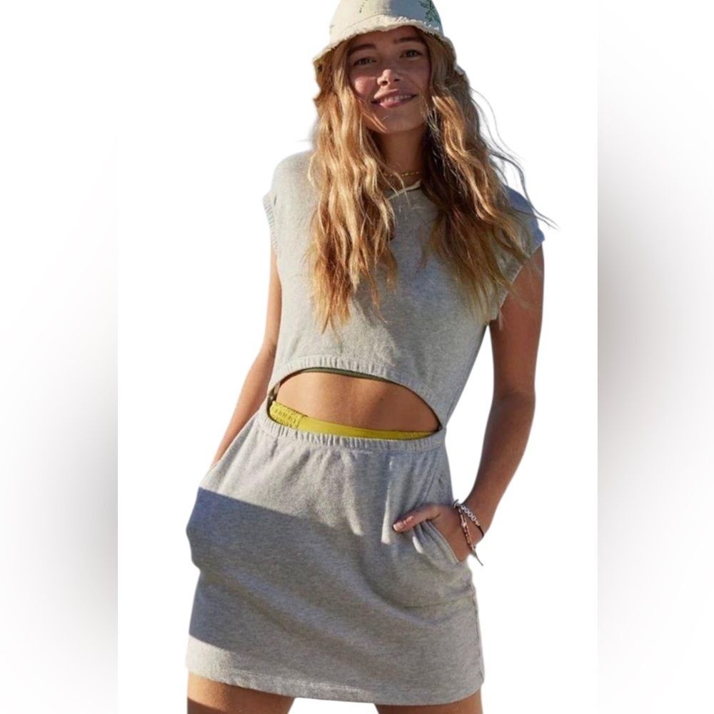 Offline By Aerie Weekend Fleece Cut Out Dress Grey Crewneck Womens Size Large